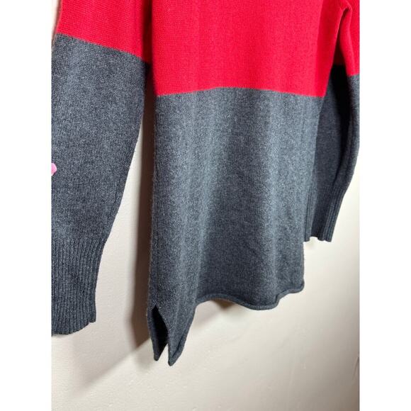Athleta 100% Cashmere Tunic Red Gray Strip Sweater Cowl Turtleneck Sweater M - Picture 9 of 11